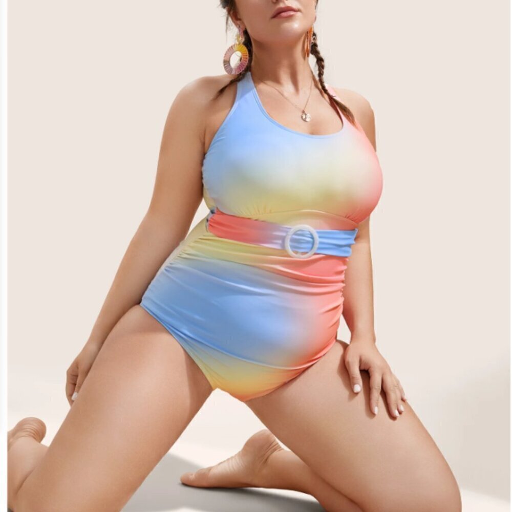 Bloomchic Plus Size Ombre Buckle Detail One Piece Swimsuit 2XL - us size 18